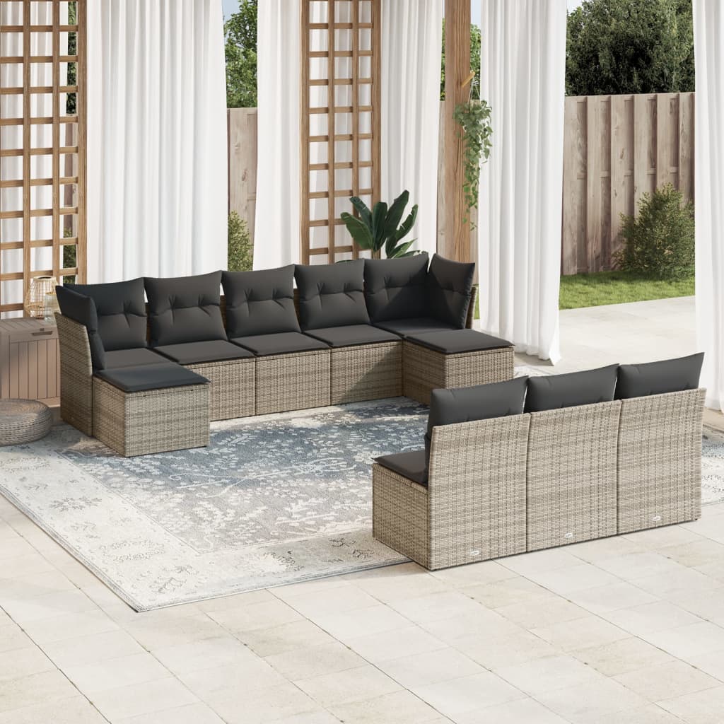 vidaXL 10-delige Loungeset met kussens poly rattan zwart