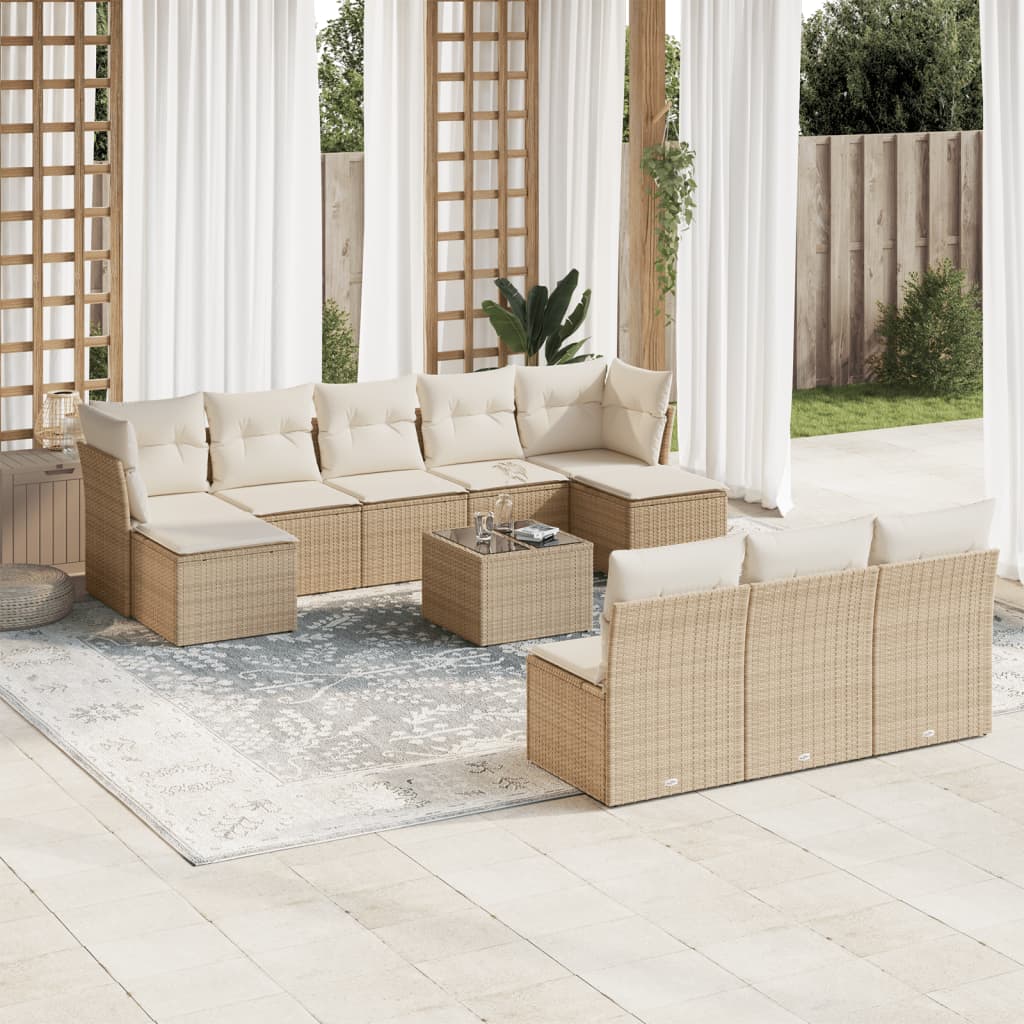 vidaXL 10-delige Loungeset met kussens poly rattan zwart