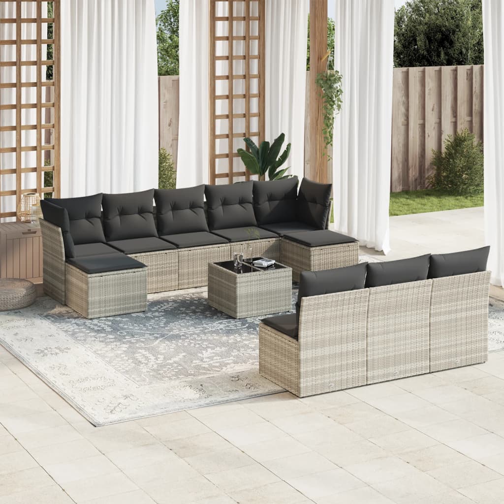 vidaXL 10-delige Loungeset met kussens poly rattan zwart