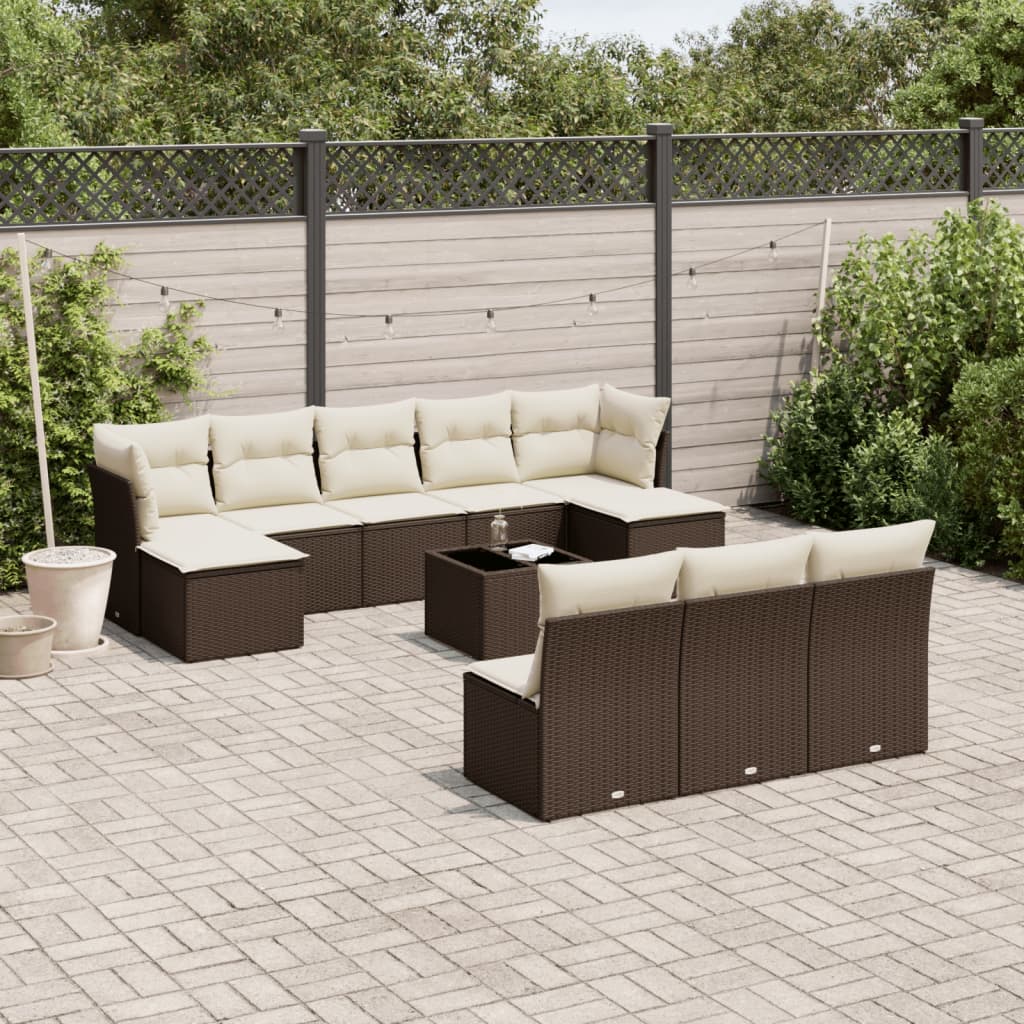 vidaXL 10-delige Loungeset met kussens poly rattan zwart