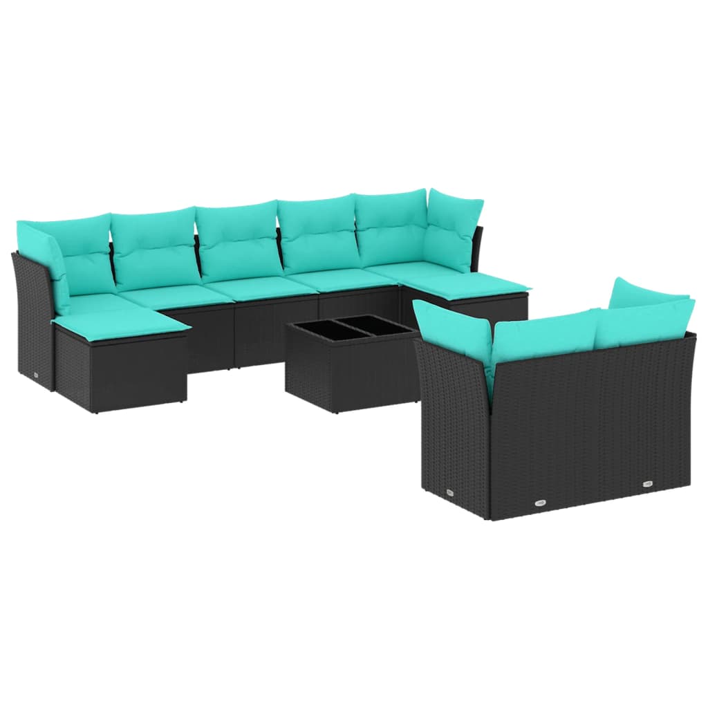vidaXL 10-piece Garden Sofa Set with Cushions Black Poly Rattan
