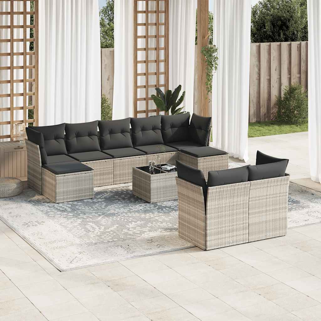 vidaXL 9-delige Loungeset met kussens poly rattan zwart