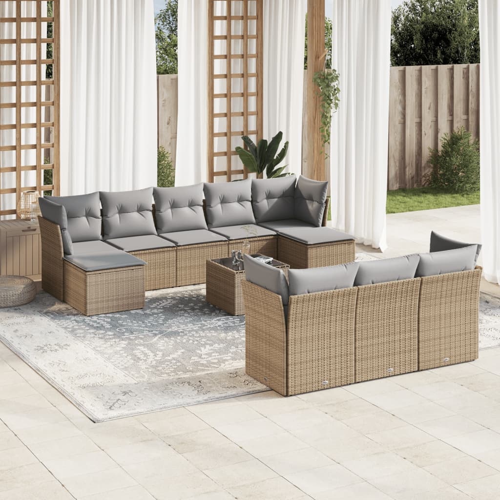vidaXL 10-delige Loungeset met kussens poly rattan zwart