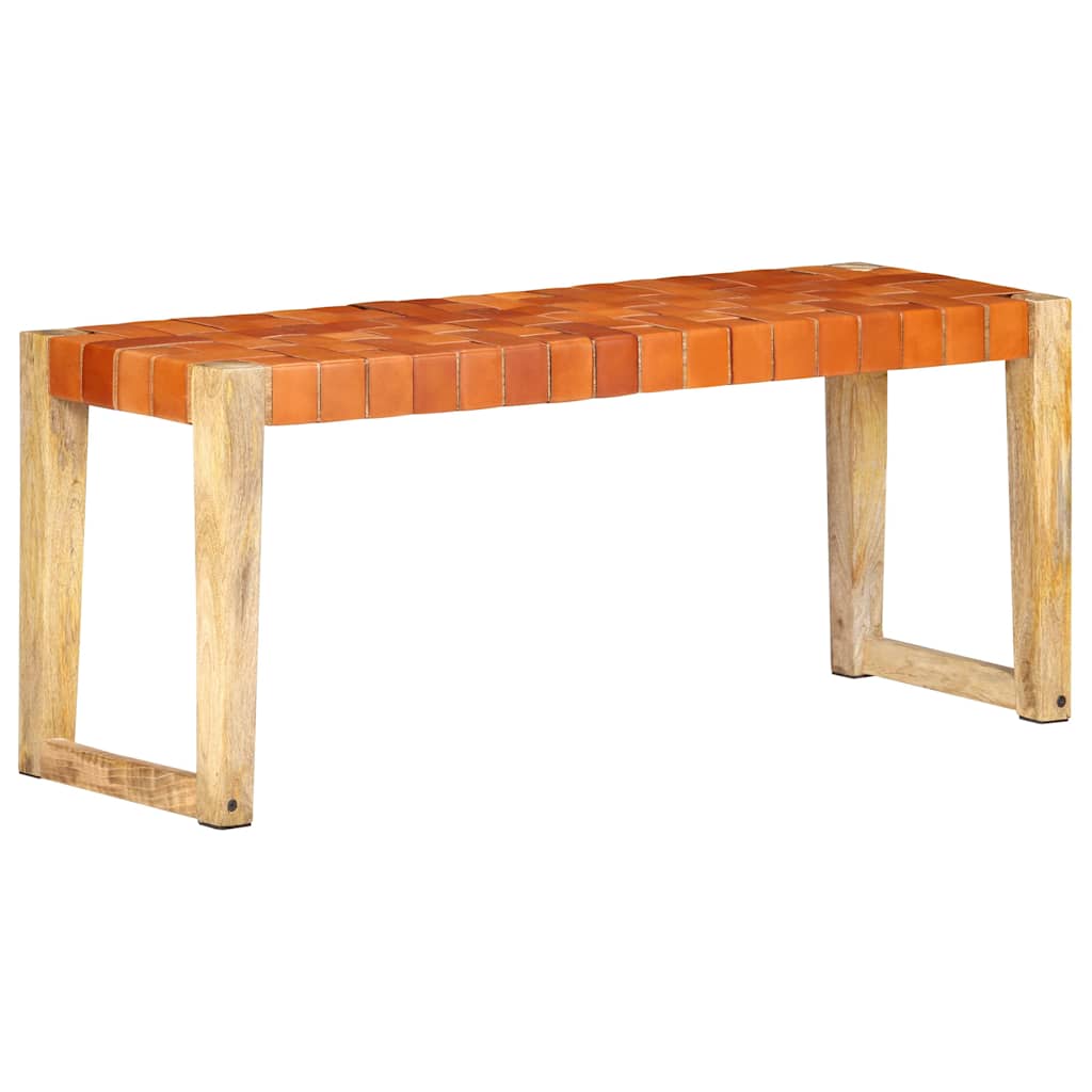 vidaXL Bench 110 cm Genuine Leather and Solid Mango Wood Brown