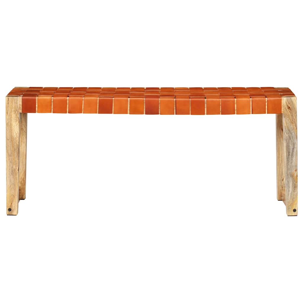 vidaXL Bench 110 cm Genuine Leather and Solid Mango Wood Brown