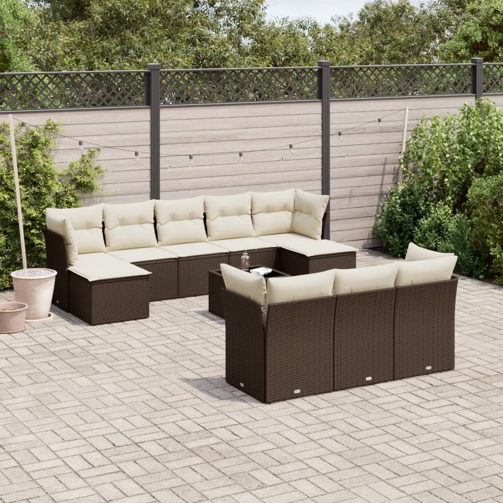 vidaXL 10-delige Loungeset met kussens poly rattan zwart