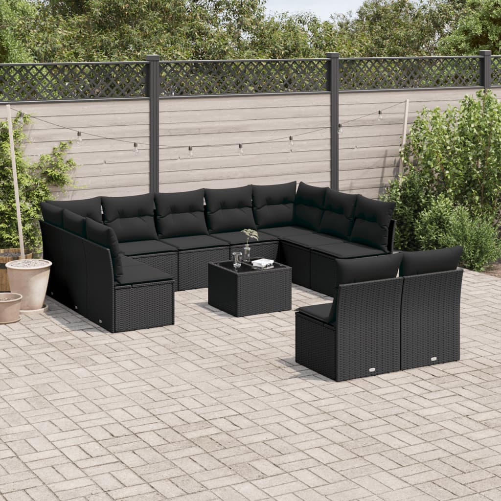 vidaXL 11-delige Loungeset met kussens poly rattan zwart