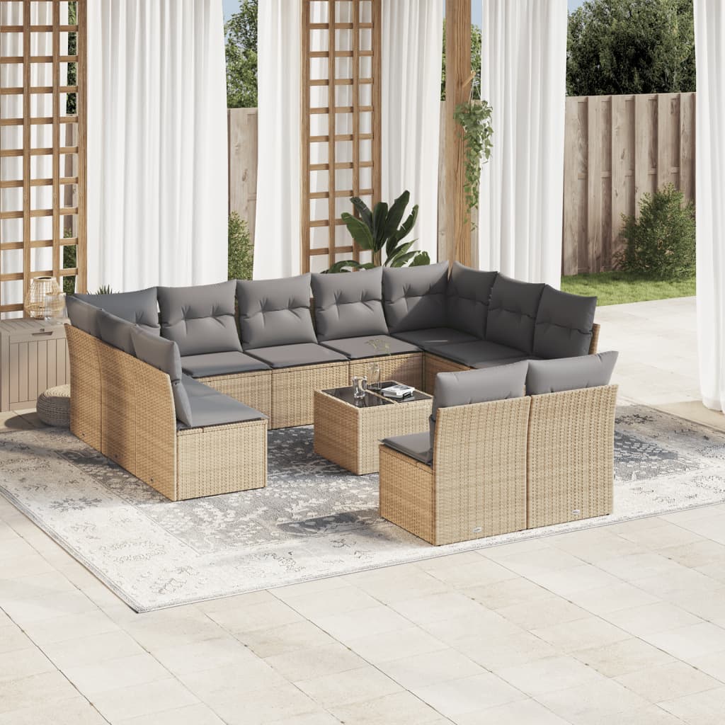 vidaXL 11-delige Loungeset met kussens poly rattan zwart