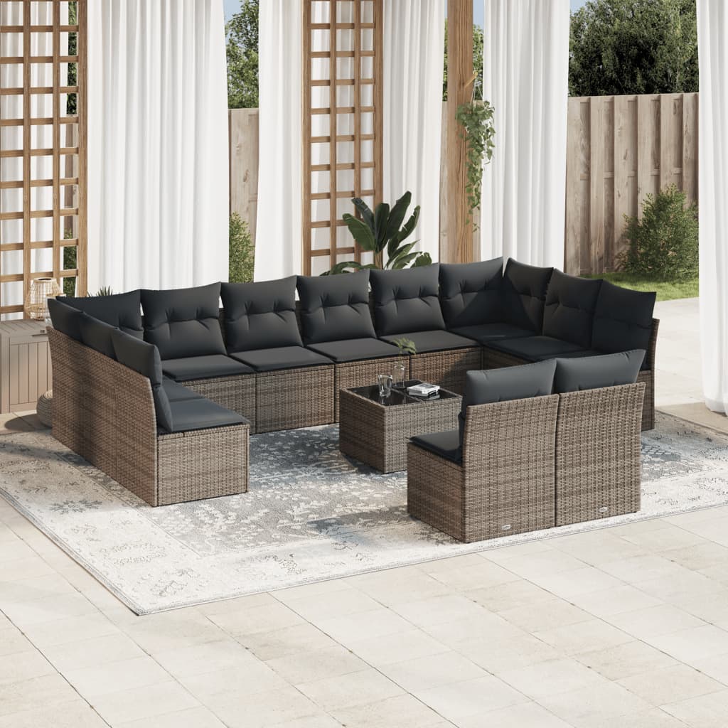 vidaXL 12-Piece Lounge Set with Cushions Poly Rattan Black