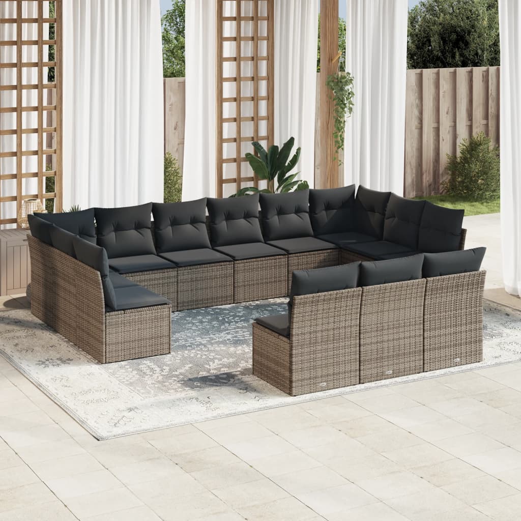 vidaXL 13-delige Loungeset met kussens poly rattan zwart