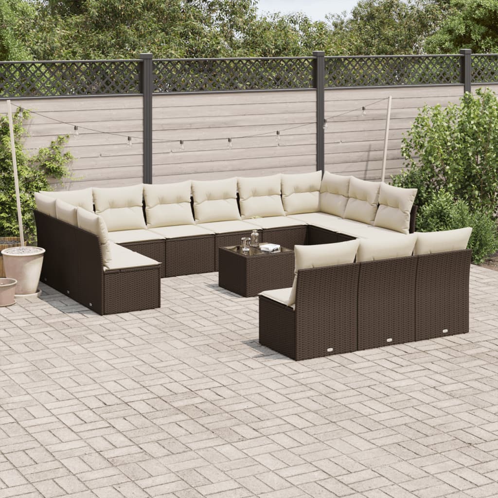 vidaXL 13-delige Loungeset met kussens poly rattan zwart