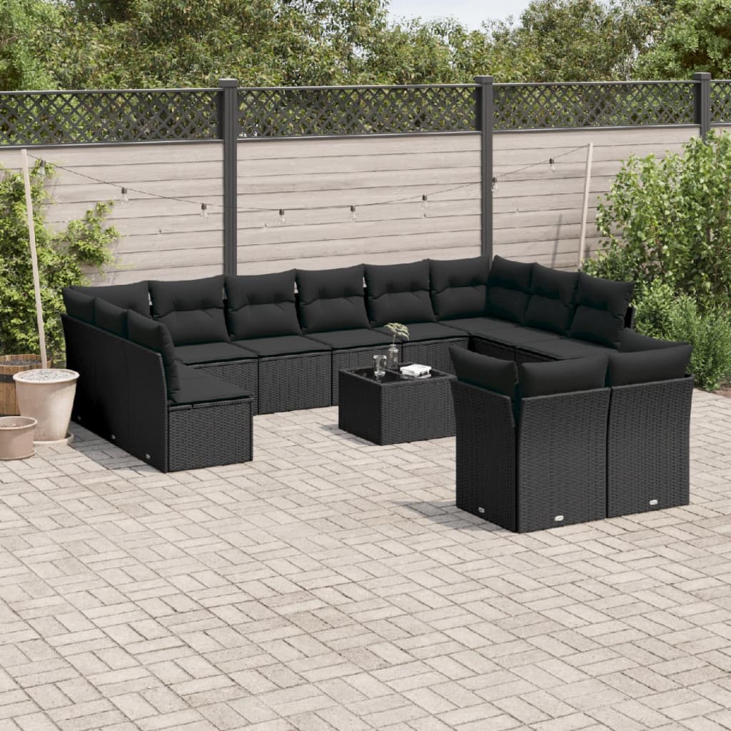 vidaXL 12-delige Loungeset met kussens poly rattan zwart