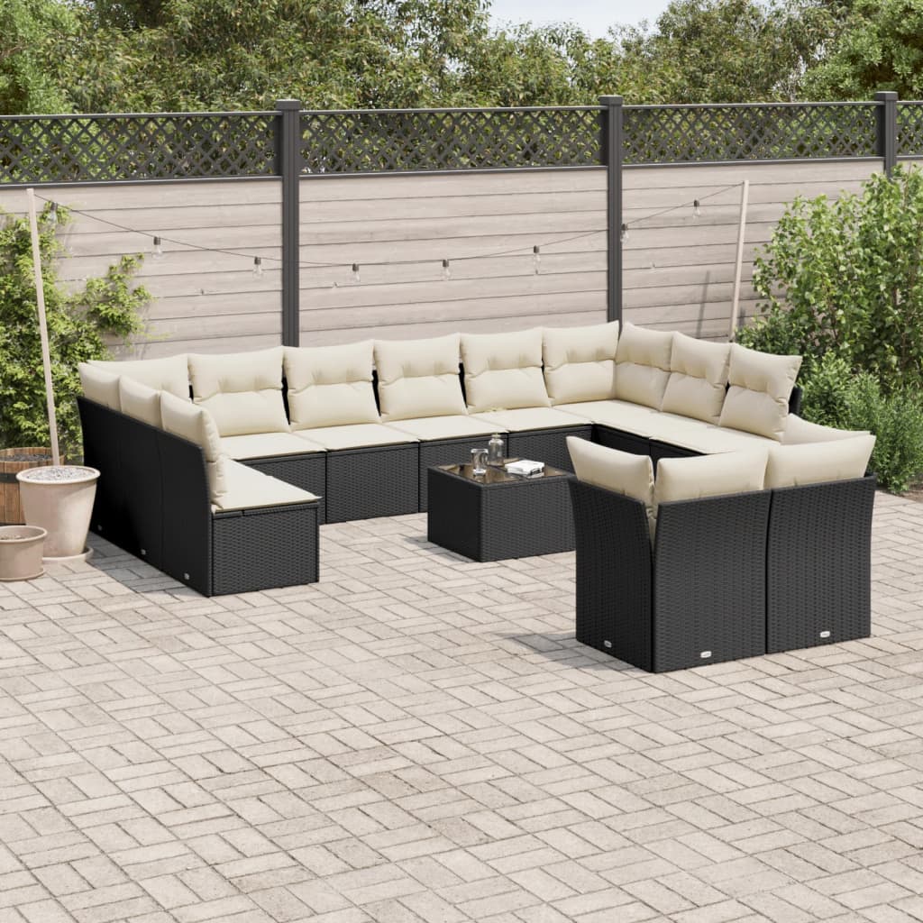 vidaXL 12-delige Loungeset met kussens poly rattan zwart