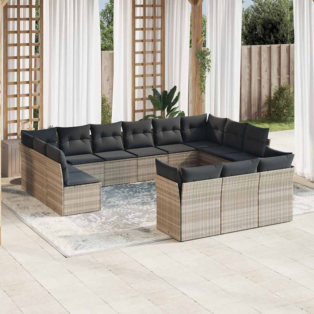 vidaXL 13-delige Loungeset met kussens poly rattan zwart
