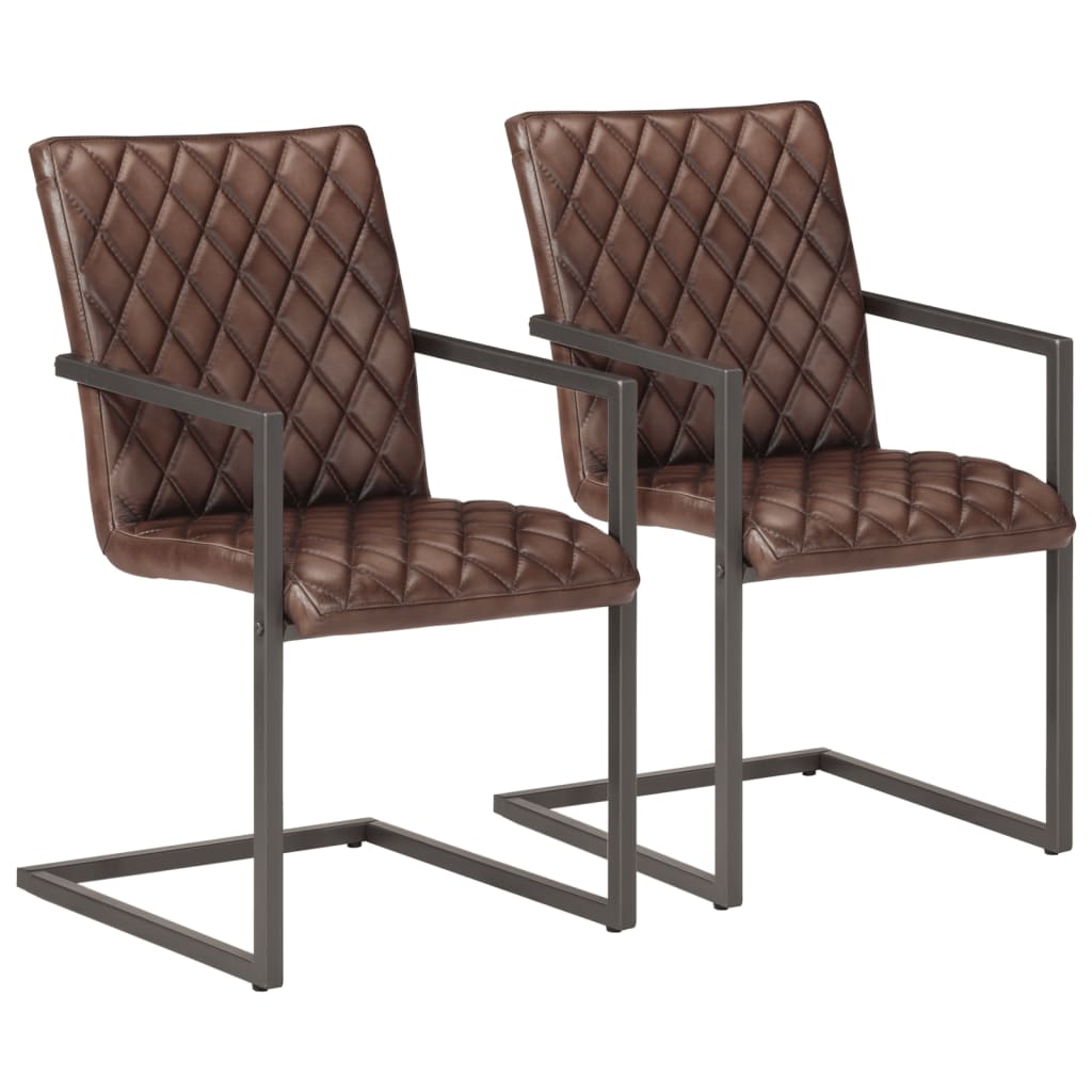 vidaXL Dining Chairs 2 pcs Real Leather Brown