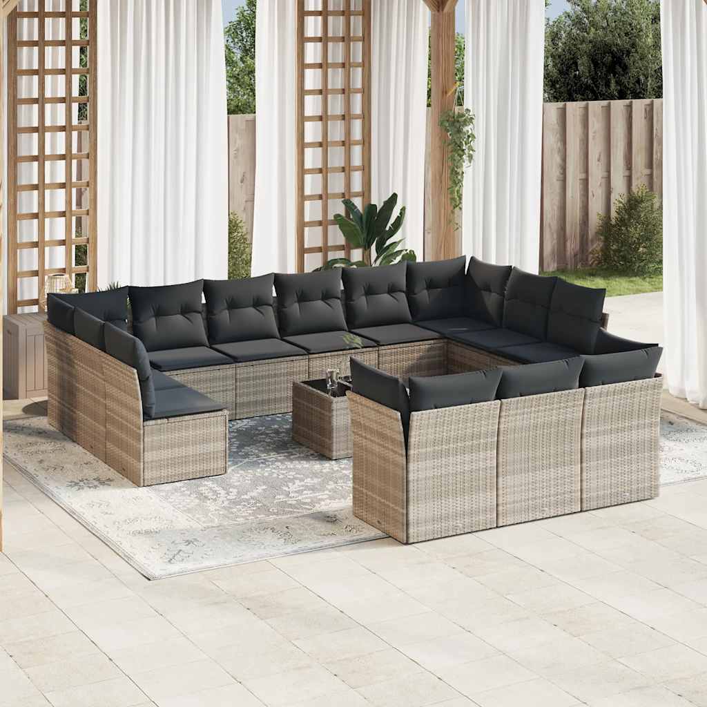 vidaXL 13-delige Loungeset met kussens poly rattan zwart