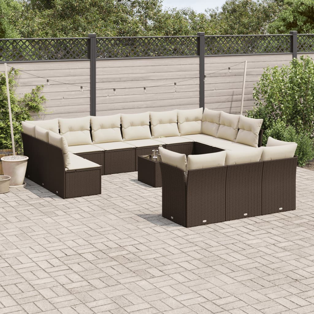 vidaXL 13-delige Loungeset met kussens poly rattan zwart