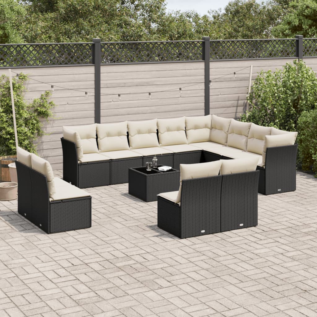 vidaXL 12-delige Loungeset met kussens poly rattan zwart