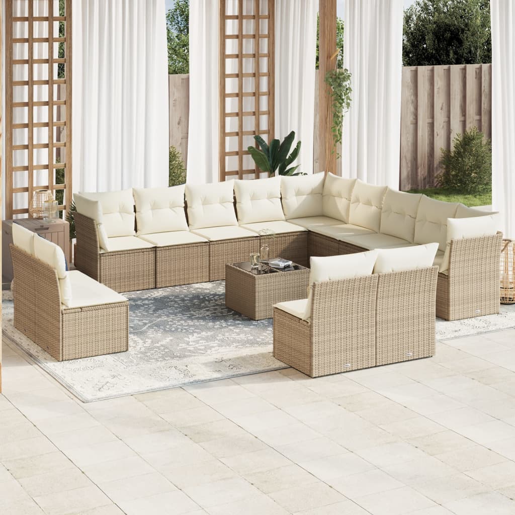 vidaXL 13-delige Loungeset met kussens poly rattan zwart