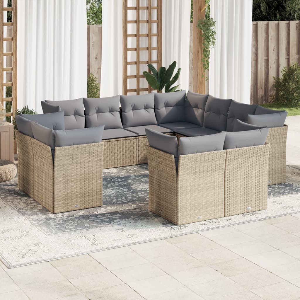 vidaXL 11-delige Loungeset met kussens poly rattan zwart