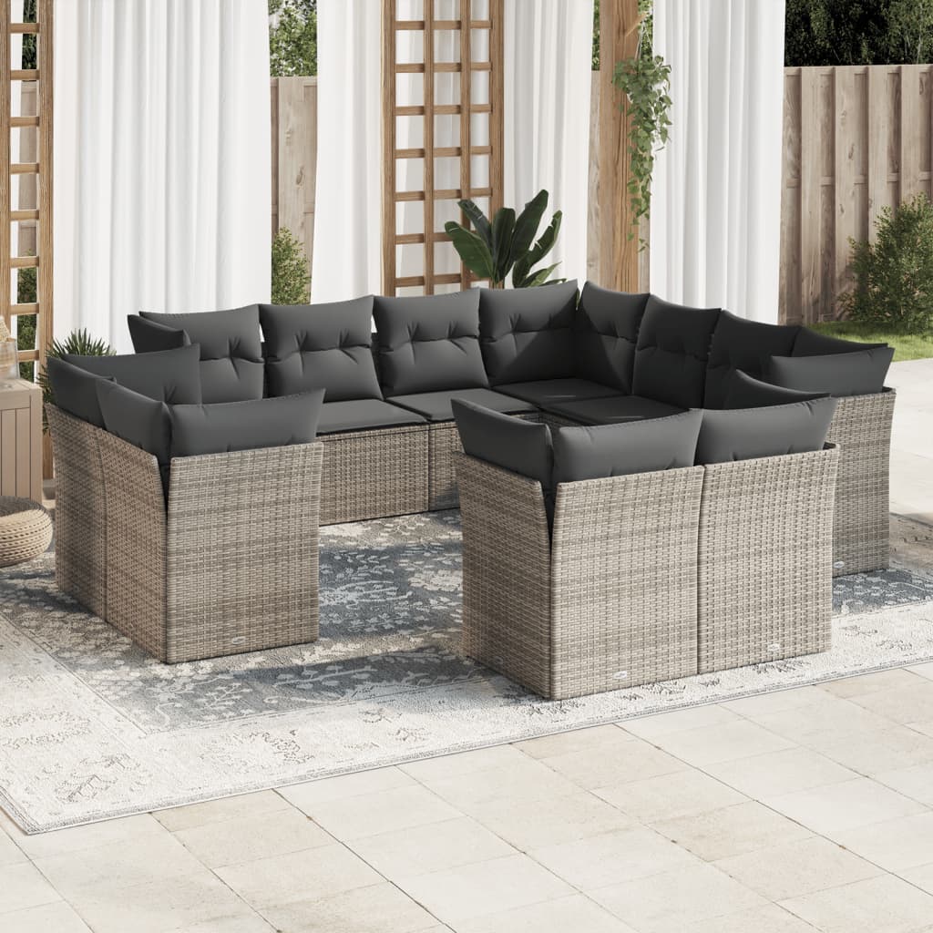 vidaXL 11-delige Loungeset met kussens poly rattan zwart