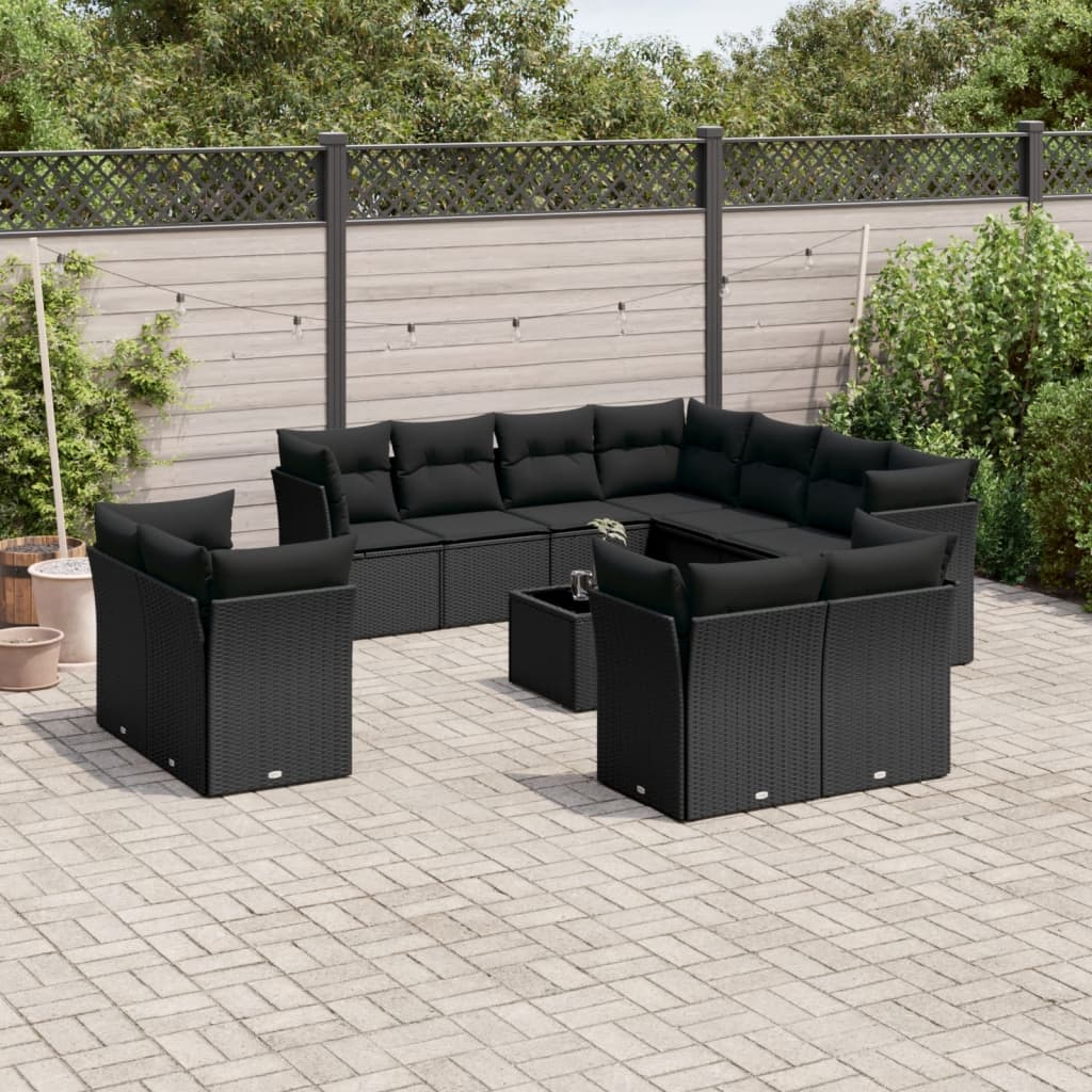 vidaXL 11-delige Loungeset met kussens poly rattan zwart