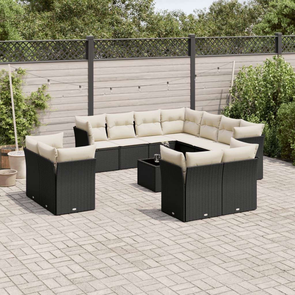 vidaXL 11-delige Loungeset met kussens poly rattan zwart