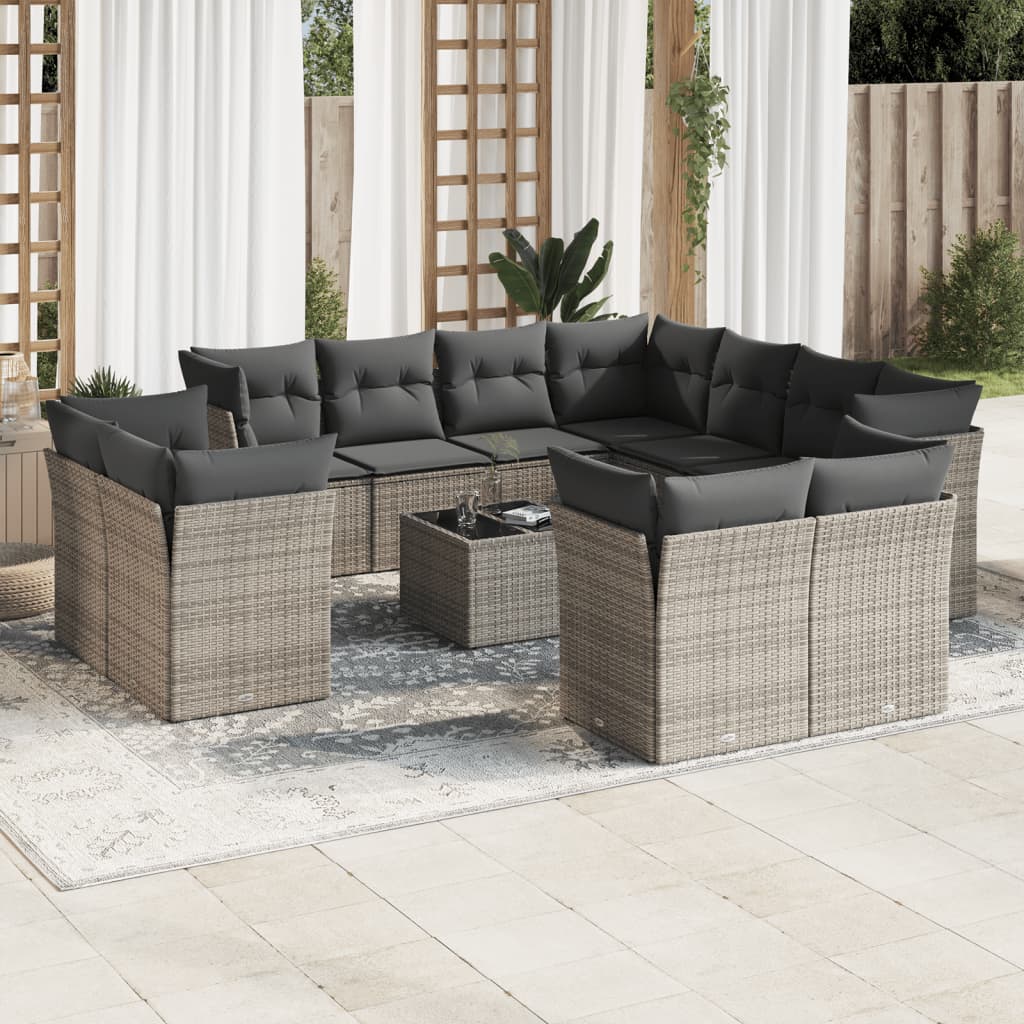 vidaXL 11-delige Loungeset met kussens poly rattan zwart