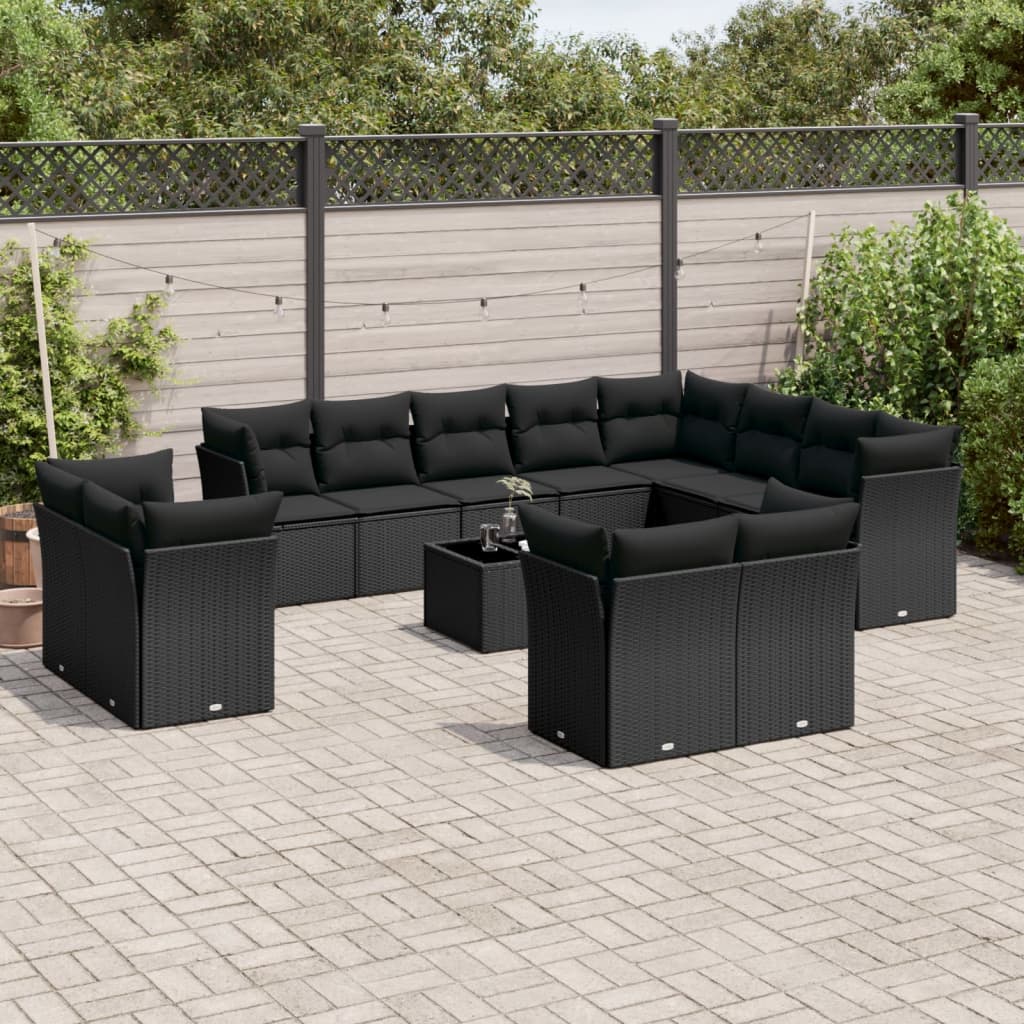 vidaXL 12-delige Loungeset met kussens poly rattan zwart