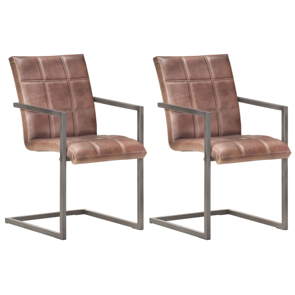 vidaXL Dining Chairs 2 pcs Real Leather Brown