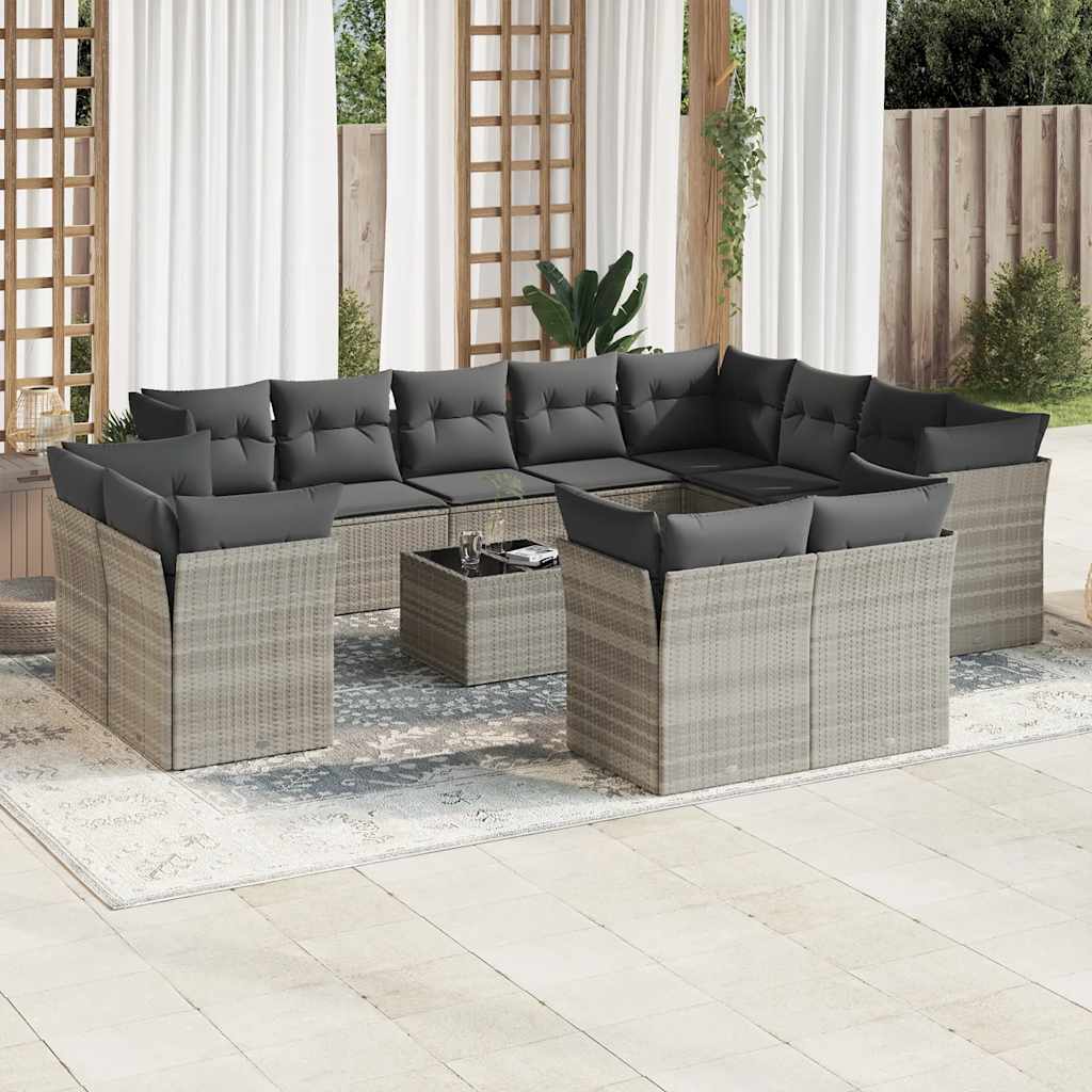 vidaXL 12-delige Loungeset met kussens poly rattan zwart