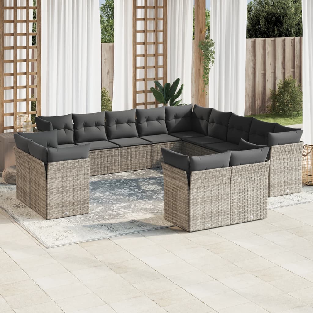 vidaXL 13-delige Loungeset met kussens poly rattan zwart