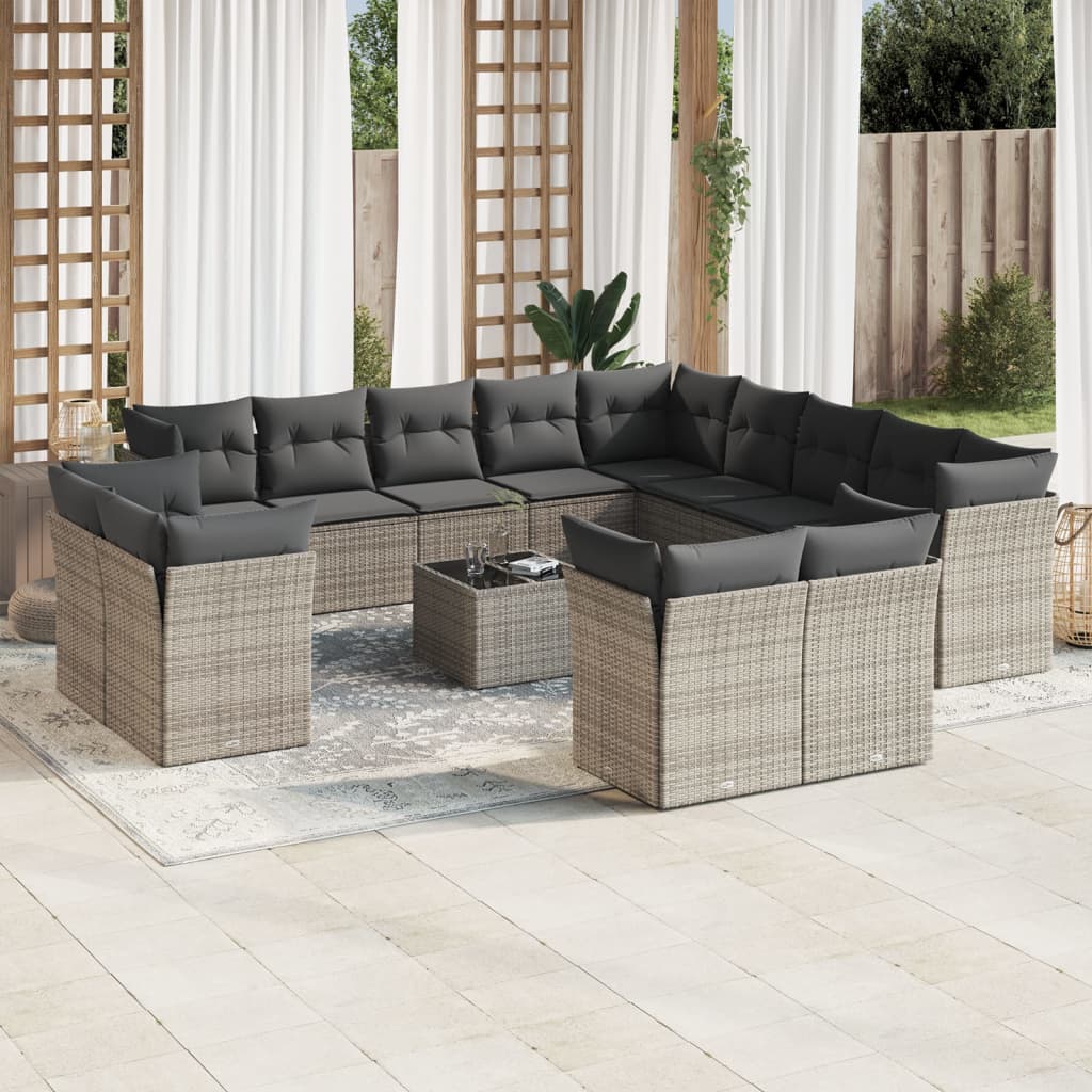vidaXL 13-delige Loungeset met kussens poly rattan zwart