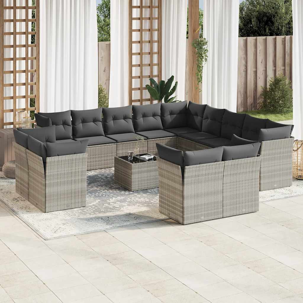 vidaXL 13-delige Loungeset met kussens poly rattan zwart