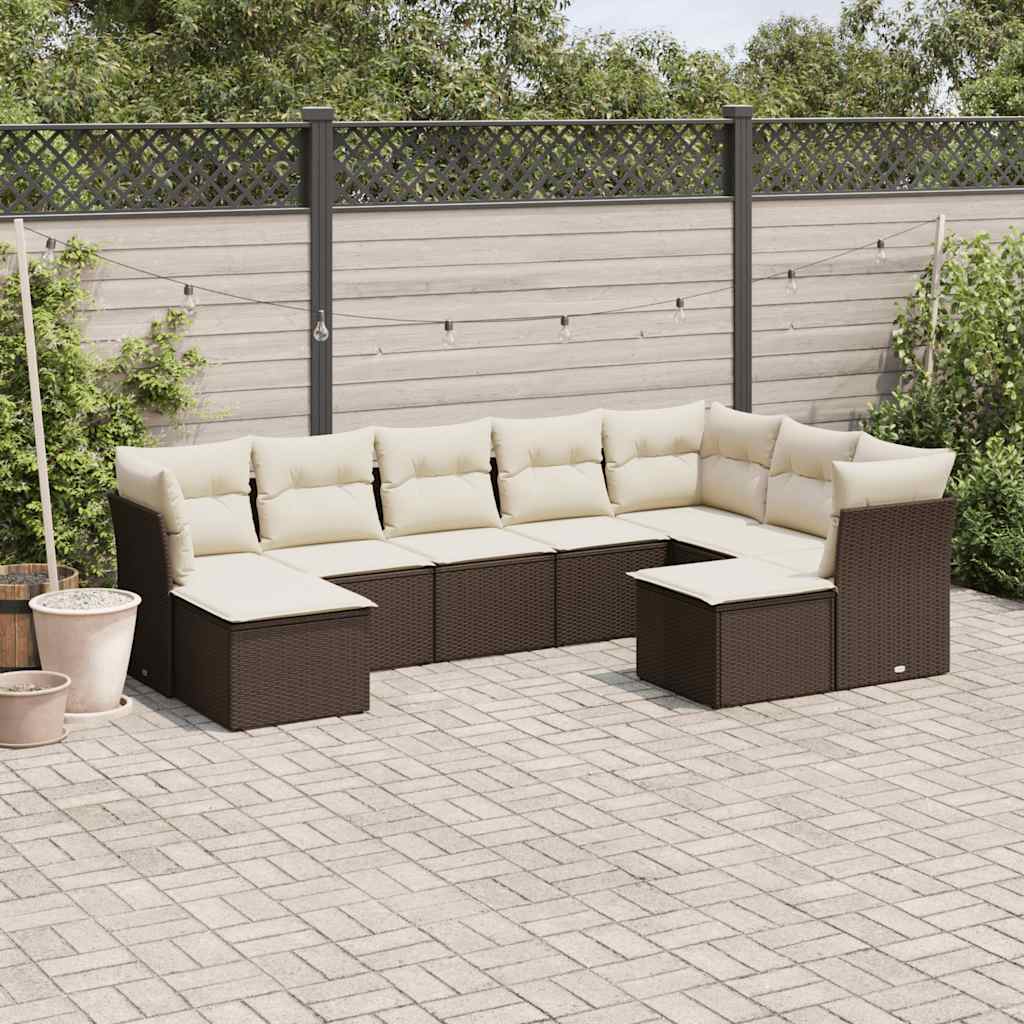 vidaXL 9-delige Loungeset met kussens poly rattan zwart