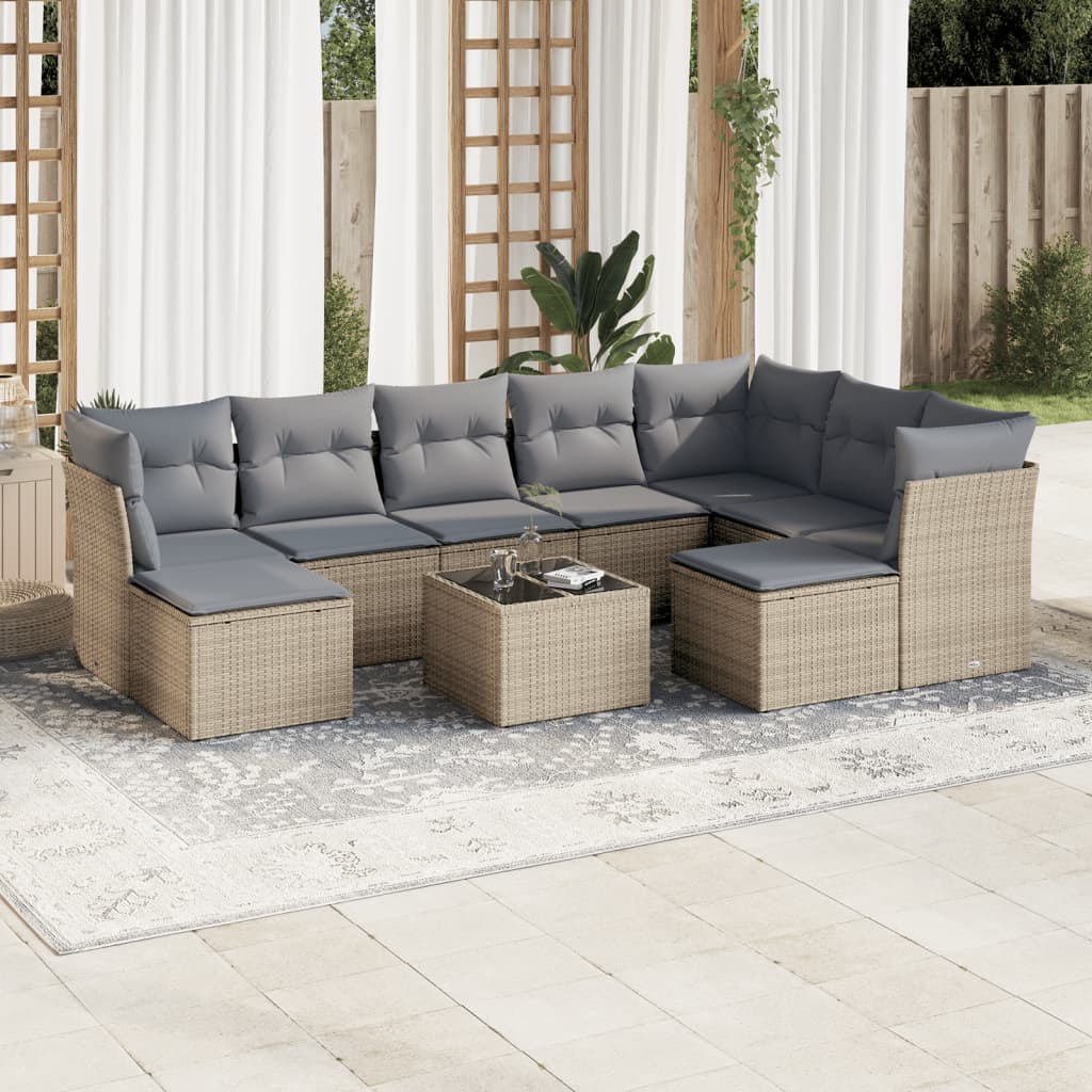 vidaXL 9-delige Loungeset met kussens poly rattan zwart