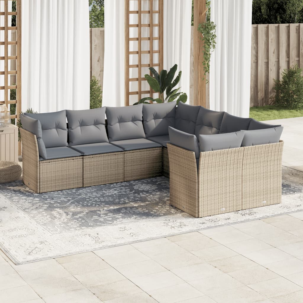 vidaXL 8-delige Loungeset met kussens poly rattan zwart