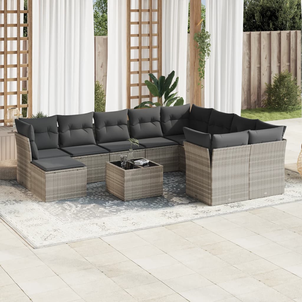 vidaXL 11-delige Loungeset met kussens poly rattan zwart