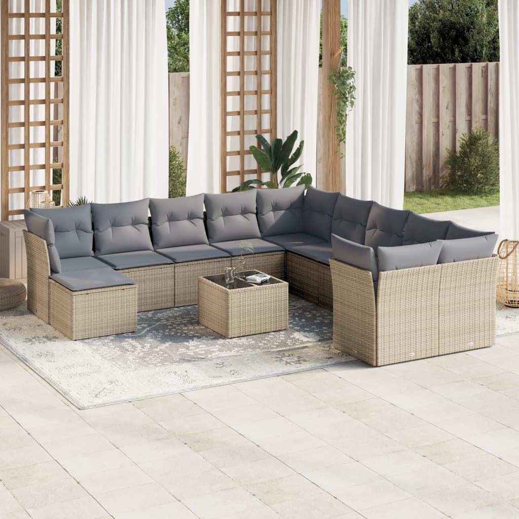 vidaXL 11-delige Loungeset met kussens poly rattan zwart