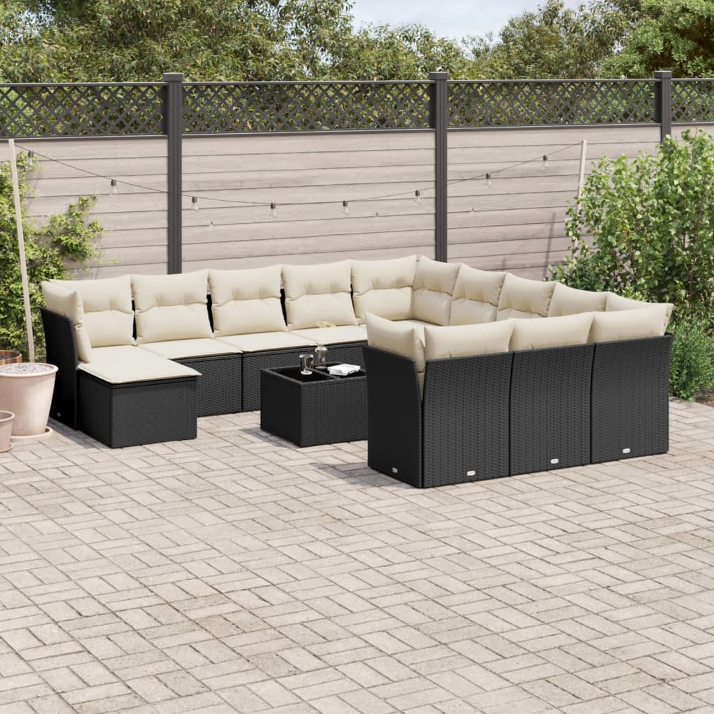 vidaXL 12-delige Loungeset met kussens poly rattan zwart