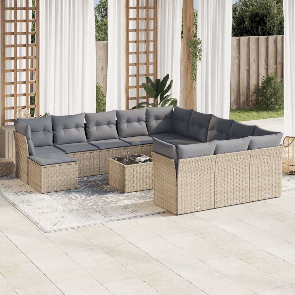 vidaXL 12-delige Loungeset met kussens poly rattan zwart