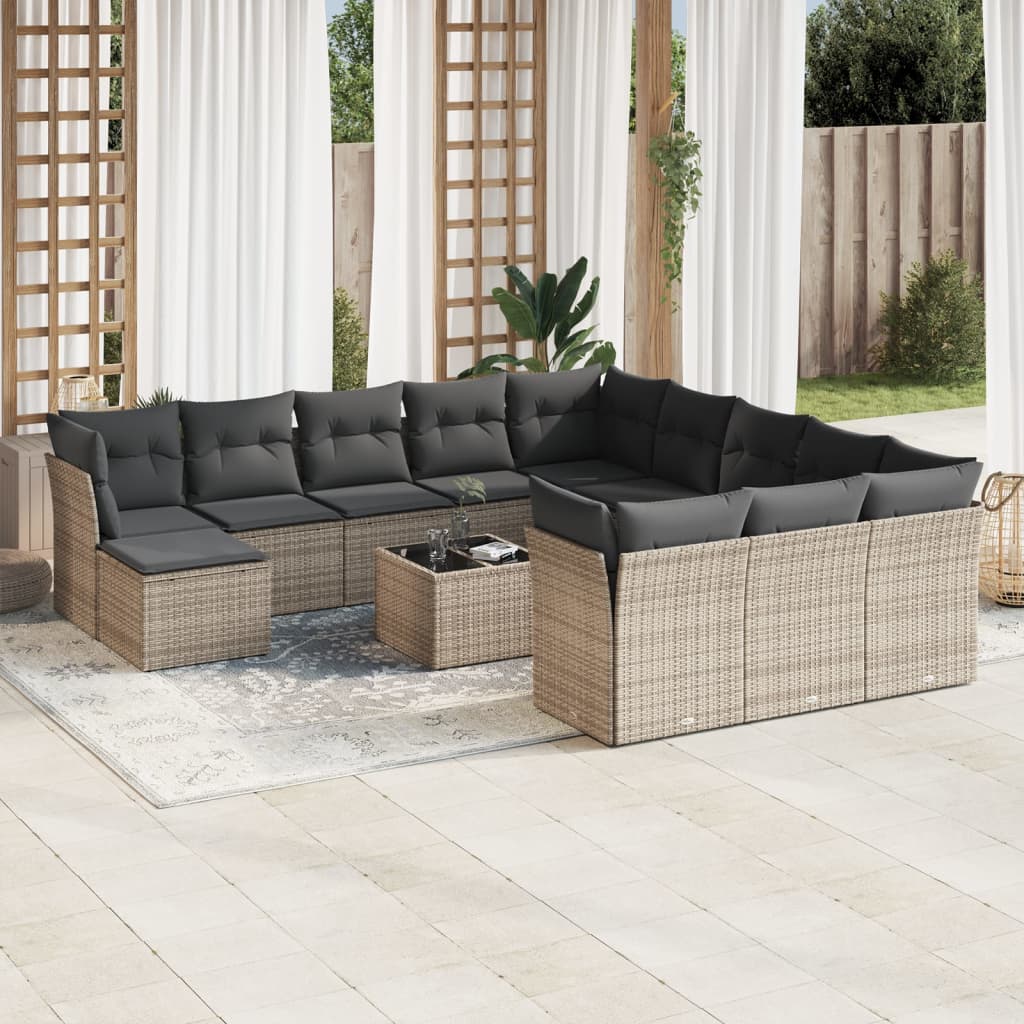 vidaXL 12-delige Loungeset met kussens poly rattan zwart
