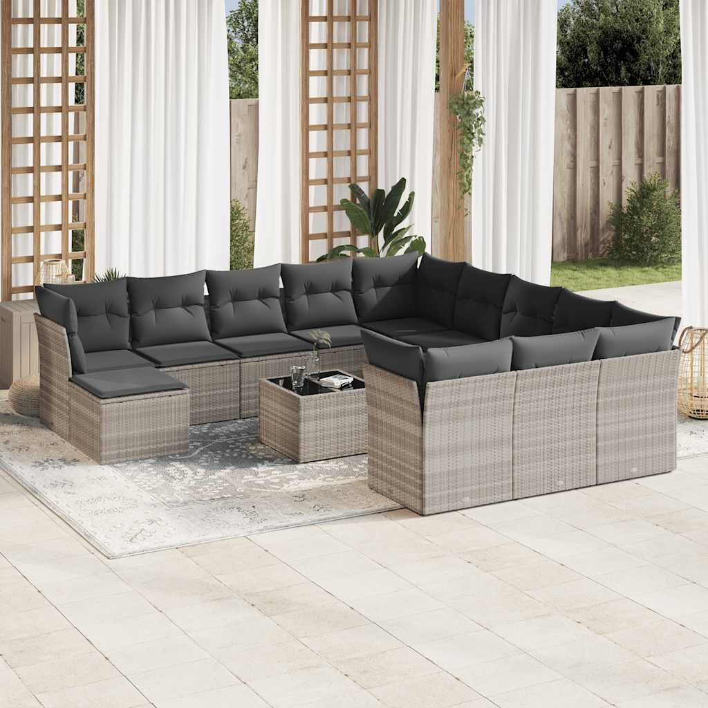 vidaXL 12-delige Loungeset met kussens poly rattan zwart