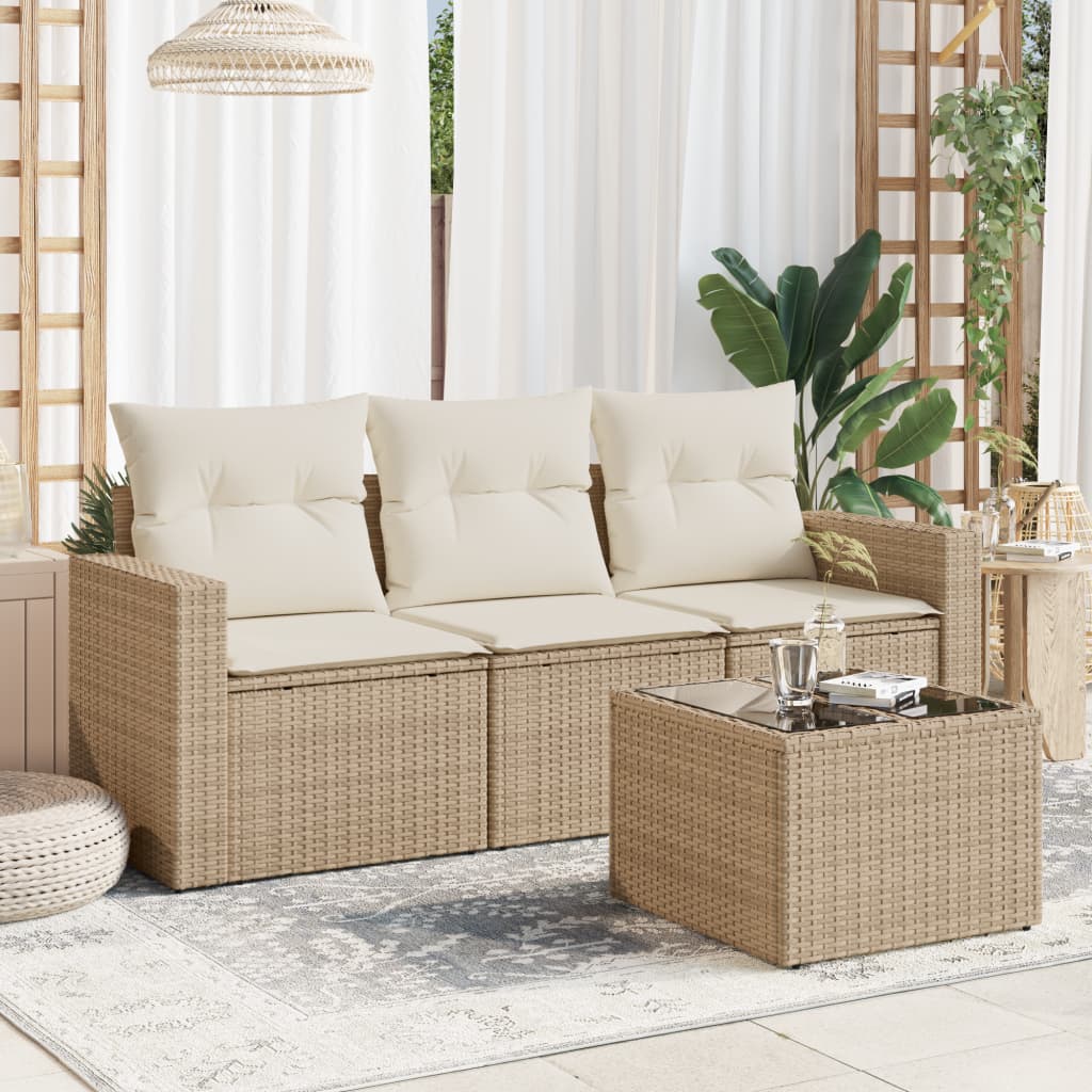 vidaXL 3-delige Loungeset met kussens poly rattan zwart