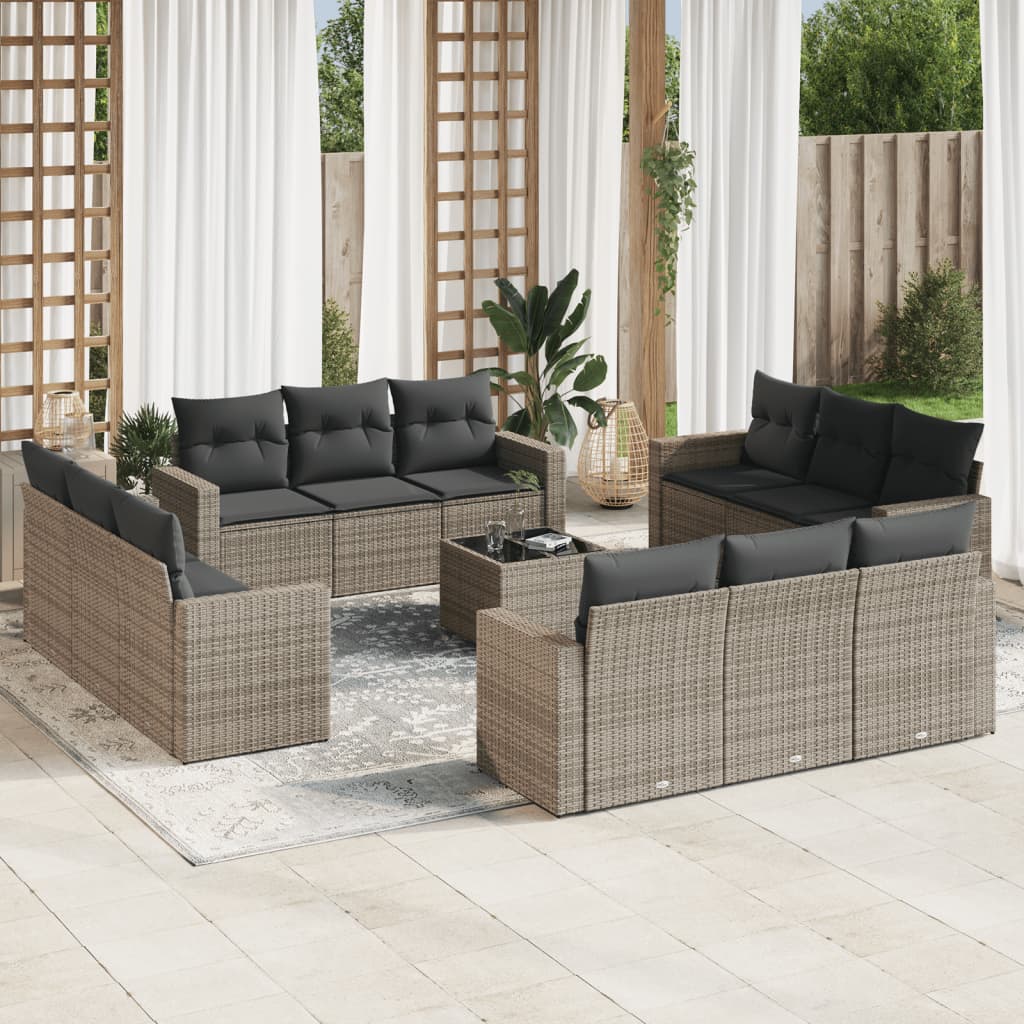 vidaXL 12-delige Loungeset met kussens poly rattan zwart