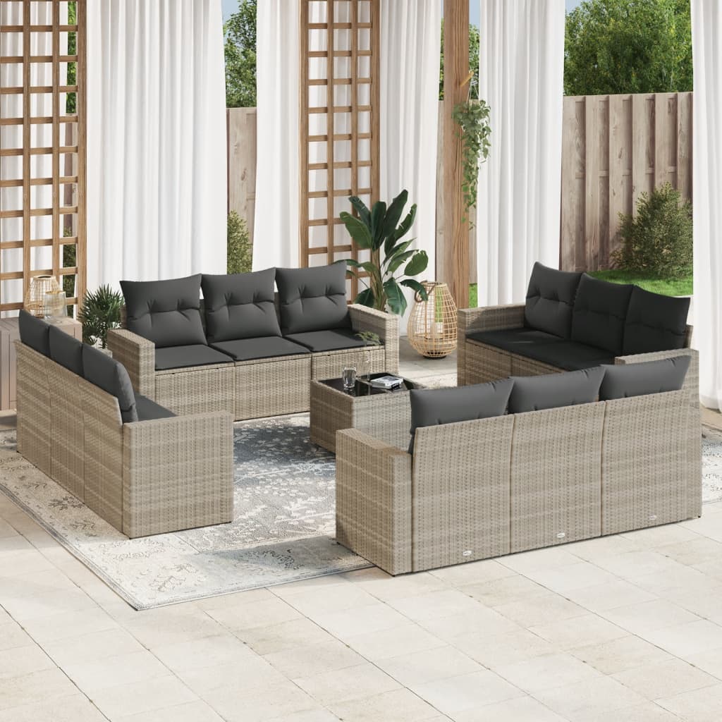 vidaXL 12-delige Loungeset met kussens poly rattan zwart