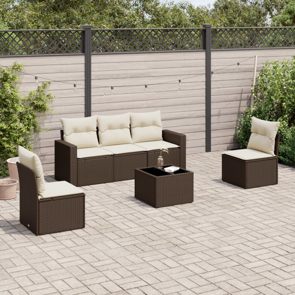 vidaXL 5-delige Loungeset met kussens poly rattan zwart
