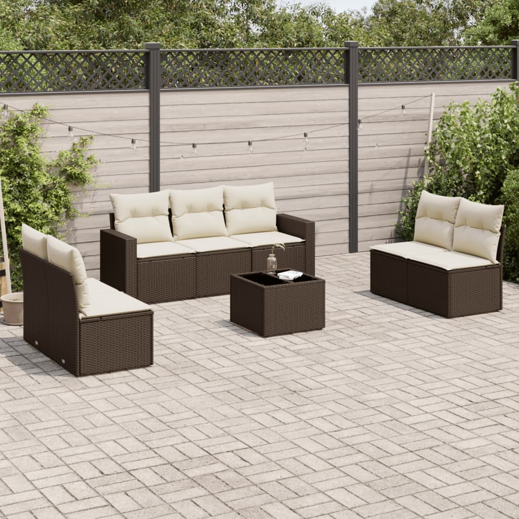 vidaXL 7-delige Loungeset met kussens poly rattan zwart
