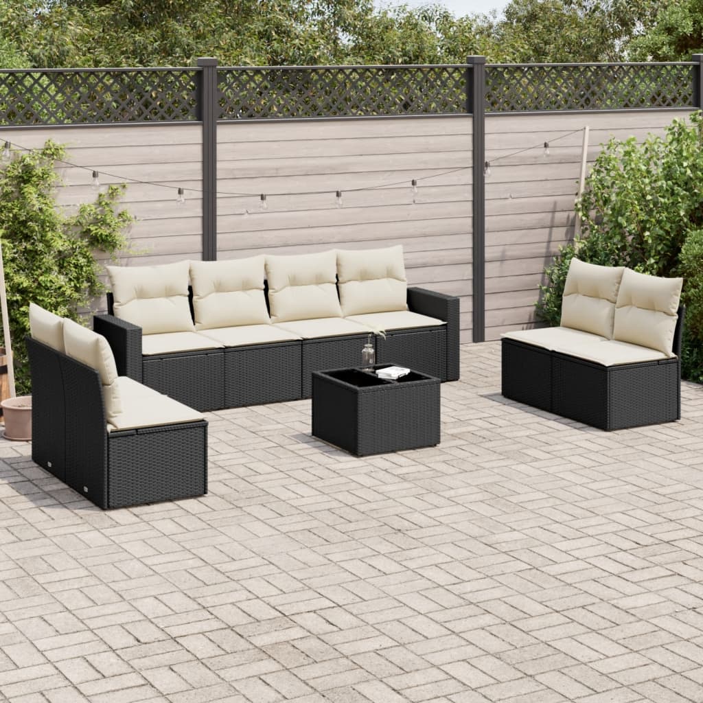 vidaXL 8-delige Loungeset met kussens poly rattan zwart