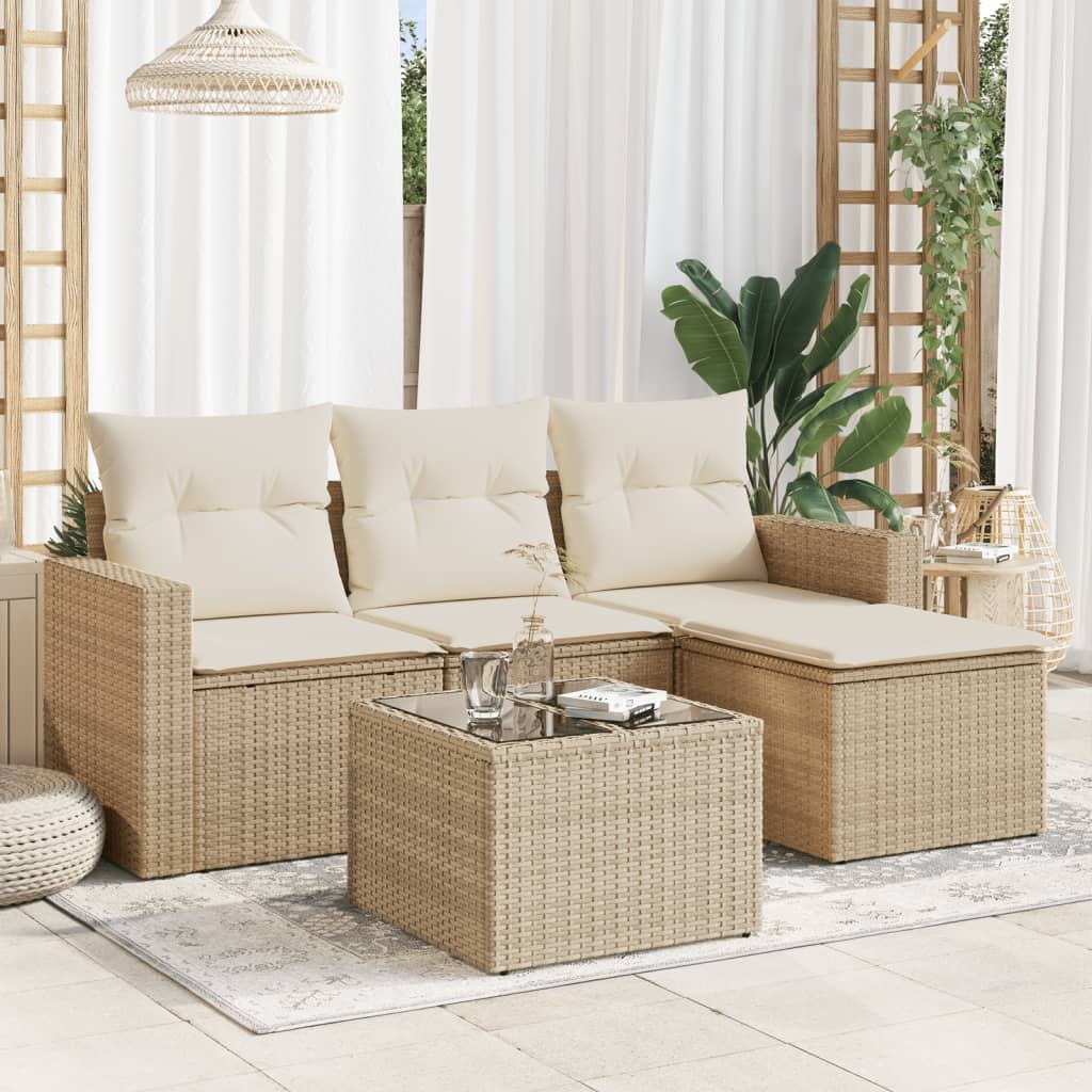 vidaXL 4-delige Loungeset met kussens poly rattan zwart